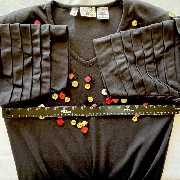 Vtg Bonnie & Bill by Holly 80-90's Black Top Shirt Med Pleated S/S Buttons Retro - Picture 8 of 11